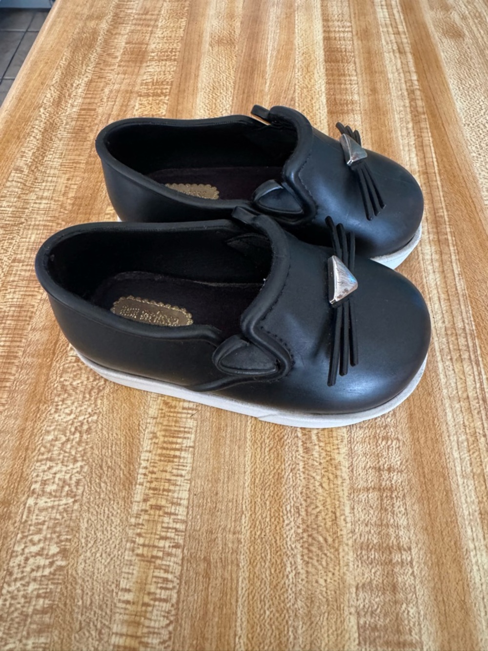Mini Melissa Black Cat Moccasin Slip-Ons